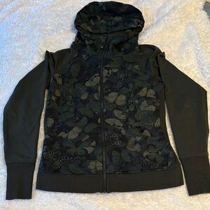 Lululemon French Terry Green Butterfly Pattern Hooded Jacket Size 10
